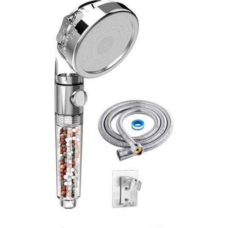 Pommeau de douche économie d'eau - Blanc - Haute pression - 3 types de jets (1/4)