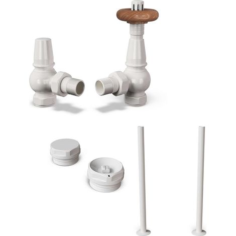 Derry Traditional - Thermostatic Radiator Valve & Installation Kit - White Angled 15mm