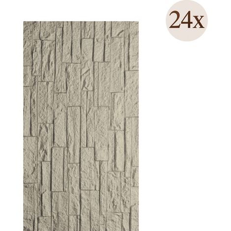 Dekorplatte Nulvi, Set aus 24, Leicht zu Schneiden, Einfach zu Installieren, Realistische Textur, Selbstlöschend, 60x2,5 cm Grau