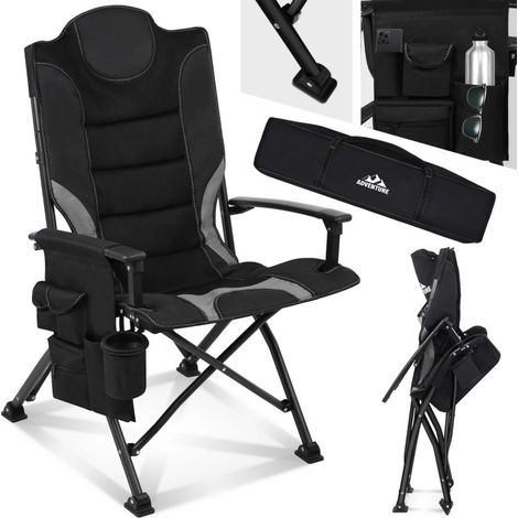 Chaise de camping pliante charge 150kg avec porte gobelet Noir/Gris (1/4)