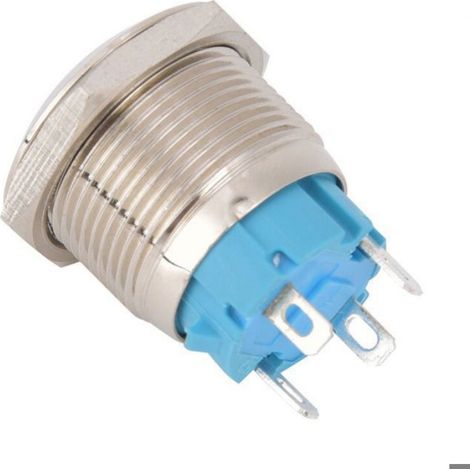 Interrupteur à Bouton-poussoir Rond, 2 Pièces,4 Broches,Tête Plate de 19 Mm, en Acier Inoxydable avec Lumière,IP65 12-24VDC (rouge). (1/5)