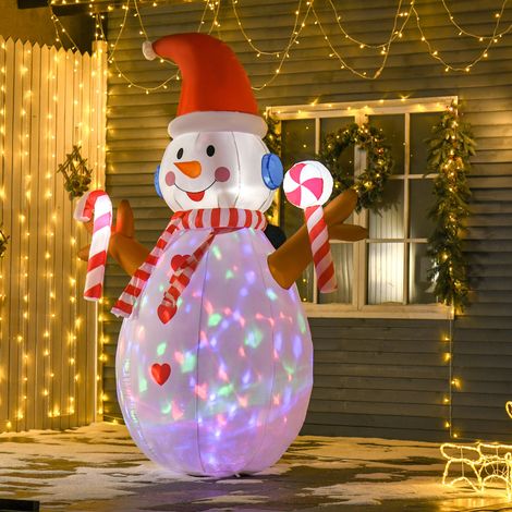 Bonhomme de neige gonflable de 2,4 m avec lumières rotatives, décoration de Noël pour l'intérieur et l'extérieur, décoration de jardin, décoration de fête, blanc et rouge, 180 x 100 x 240 cm (1/5)