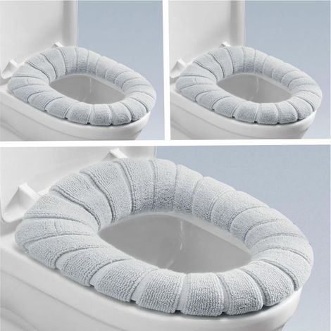 3-teiliges Set antibakterieller Toilettensitzbezüge, warm und weich, waschbar und dehnbar, Toilettensitzkissen (Grau) (1/5)