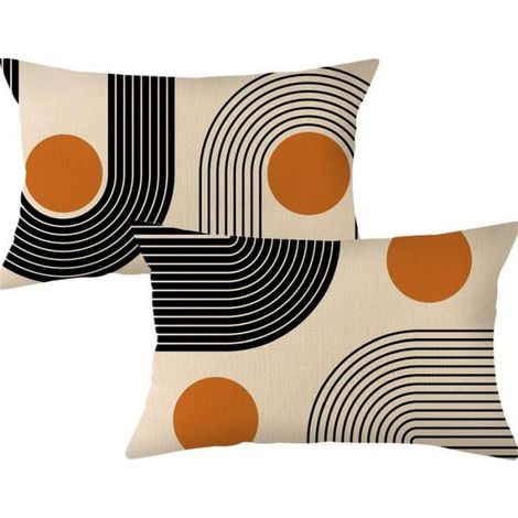 Lot 2 Housses de Coussin Rectangulaire Style Simple 30 cm x 50 cm en Lin Motif Géométrique Abstrait-Ywey (1/4)