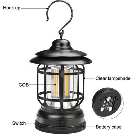 Lanterne de camping LED - - Vintage - Compact et léger - Longue autonomie - Intérieur et extérieur (1/4)