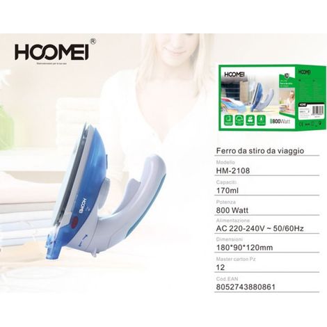 TrAdE Shop Traesio - Ferro Da Stiro A Vapore Viaggio 800w Piastra Teflon Con Manico Reclinabile Hm-2108 -