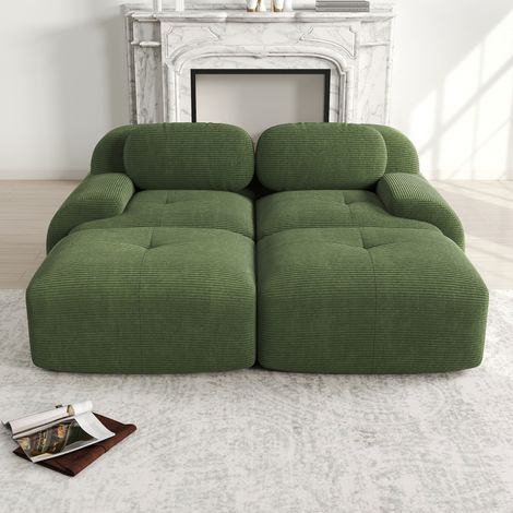 Sofa Sitzmoebel modular Cordstoff gruen 3 teilig OKMYHOME (1/5)
