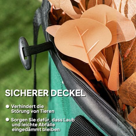 2x160L wasserdichter Gartensack, wiederverschließbarer Deckel, verstärkte Griffe, robuster Laubsack, freistehend, wiederverwendbar für Grünschnitt und Heckenschnitt. (1/5)