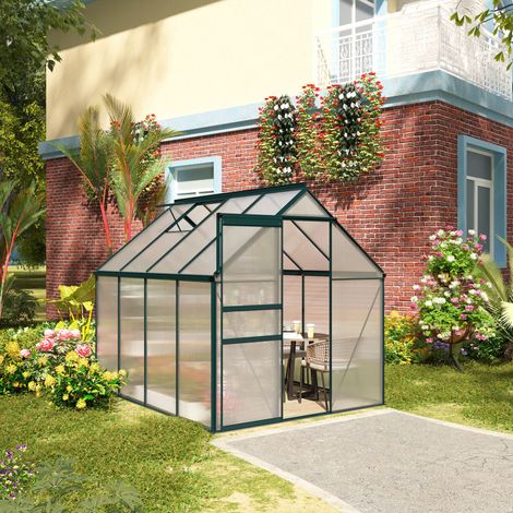 Serre de jardin en polycarbonate. Métal et aluminium. Résistante aux UV et au vent. 190 x 253 x 199 cm. Verte.