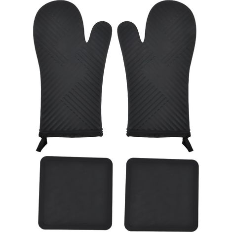 Lot de 4 Maniques de Cuisine en Silicone, Gant Cuisine Four, Doublure Intérieure en Tissu Eponge, Double Résistance à la Chaleur pour Cuisson, Pâtisserie, Barbecue, 2 Antidérapantes Manique (1/5)