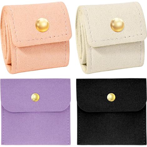 Set di 4 mini pochette da viaggio per gioielli, organizer da viaggio per gioielli (2 medie e 2 piccole), pochette pieghevoli per collane, orecchini e anelli, essenziali per tutti i giorni (1/5)