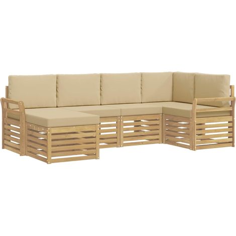 Conjunto de sofás de exterior 6 pcs y Beige Poliéster vidaXL (1/5)