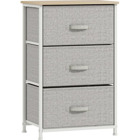 HOMCOM cómoda con 3 cajones de tela, cómoda para dormitorio, marco de acero, cajonera para salón, oficina, vestidor, gris