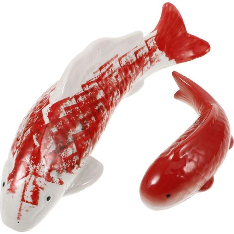 Ensemble de 2 statues de poissons en céramique, ornement flottant pour aquarium, décoration de poissons mignonne (1/4)