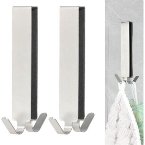 Lot de 2 crochets de porte de douche allongés pour porte de douche en verre sans cadre, crochets doubles pour serviettes (argent) (1/4)