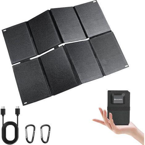 Panneau Solaire Portable 25W, USB-C et USB-A Ports, Ultra-Compact IP68 25.4% Efficacité, 8 Sections Pliables Format Paume, ETFE Imperméable IP68, USB-A 5V/3A + USB-C 5V/3A, Camping Randonnée (1/5)