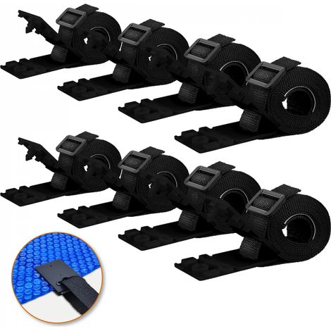 Linxor – Lot de 8 sangles de fixation pour enrouleur de bâche à bulles – Nylon renforcé – Pince crocodile intégrée – Longueur 180 cm