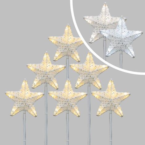Lot de 6 étoiles lumineuses à planter H30cm 3D Ø10cm 36 Dual LED blanc chaud et froid Lotti (1/5)