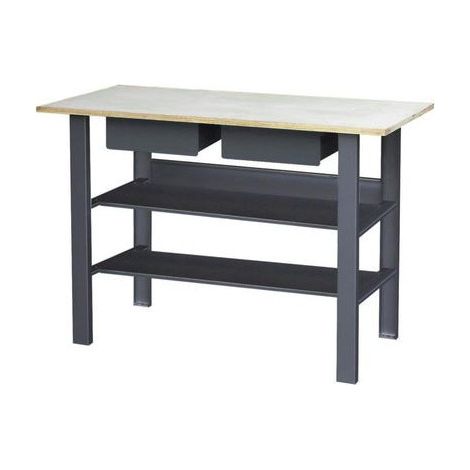 Outifrance – Établi mécanicien 18001 L1,20m – Bois multiplis 25mm – Bâti acier 1mm – 2 tiroirs gris anthracite – Pieds profilés en U 60x30mm