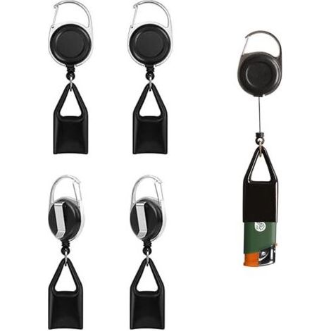 5 Pièces Porte Briquet, Briquet Extensible Briquets avec Cordon Rétractable et Crochets, Pratique et AntiPerte (Noir, Dimensions des Gaines : 5×25 mm) (1/5)