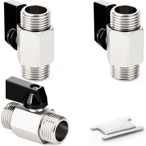 3 Pièces Mini Vanne à Boisseau Laiton Nickelé 1/4 Mâle (1/5)