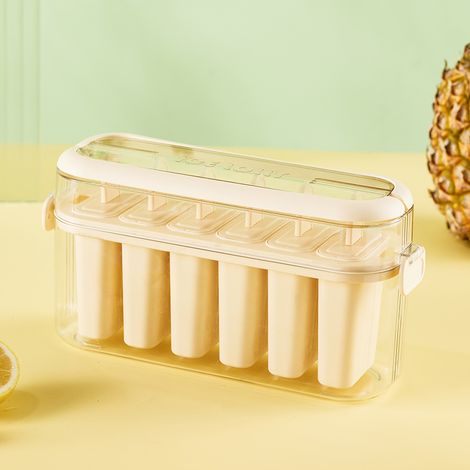 (Jaune) Préparez facilement des sucettes glacées avec cet ensemble de moules à sucettes glacées, qui comprend 6 moules et un récipient portable. (1/5)