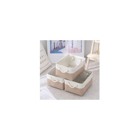 Boîte pliable en corde de coton blanc et kaki, rangement pour jouets et vêtements (1/5)