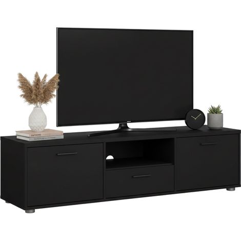 Dmora - Fernsehschrank Fernande, Ständer für Wohnzimmerfernseher, Niedriges Wohnzimmer-Sideboard, TV-Ständerbasis, 147x40 h38 cm, Schwarz