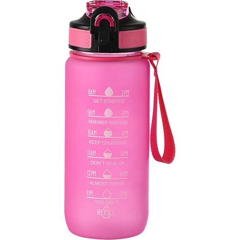 Gourde de sport rose de 700 ml, à dégradé de couleurs, avec bandoulière et paille. (1/5)
