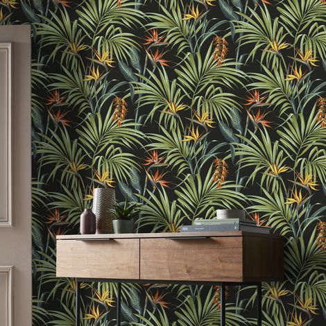 Papier peint intissé tropical Strelizia 1005 x 52cm – Multicolore – Texture lisse – Résistant à la lumière – Application facile – Superfresco Easy