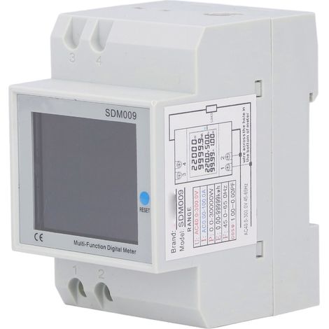 Multimètre LCD sur rail DIN, testeur numérique de tension courant puissance avec transformateur, AC 40-300V, voltmètre ampèremètre, mesure précise, affichage digital, pour tableau électrique. (1/5)