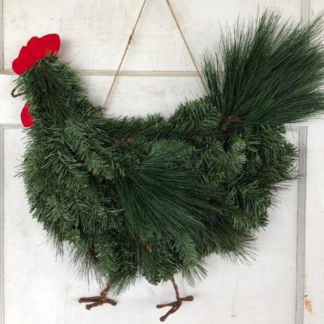 Guirlande Coq - En Branches Artificielles Vertes - Pour Porte D'Entrée Extérieure - 30 x 20 cm - 1 Pièce (1/5)