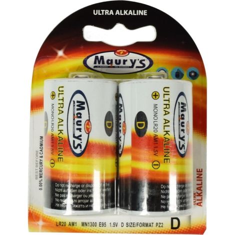 MAURY'S BATTERIE ULTRA ALKALINE TORCIA D 2 PZ