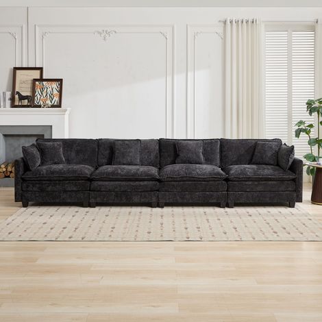 Cloud Sofa 4 Seats (Ottoman is not included), Modern Sectional Couch, for Living Room Bedroom and Apartment, Comfy Double Layer Upholstered Seat Cushion, Breathable Chenille Fabric,Black,DEFO5014BK (1/5)