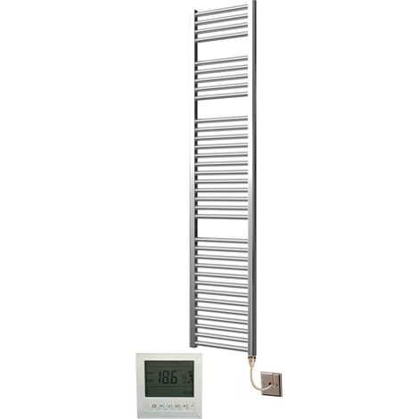 Extra High Heat Output Chrome Electric Towel Rail 400 x 1800mm Flat Bathroom Radiator Heater + 7 Day  Timer/Thermostat