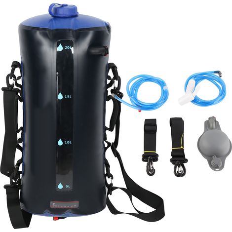 Sac de douche d'extérieur de 20 L avec pompe à pied et pommeau de douche pour la randonnée et le camping-AquaForge (1/5)