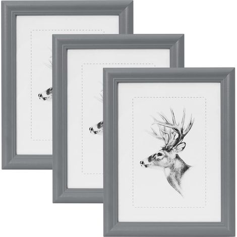 WOLTU 3 pièces Cadre de Photo en Bois, Artos Style Façade en Verre, 20x30cm, Gris BR9428gr-3 (1/5)