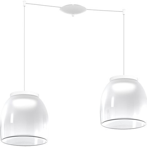 Lampadario Contemporaneo Drum Metallo Bianco Vetro 2 Luci Led 32W Calda