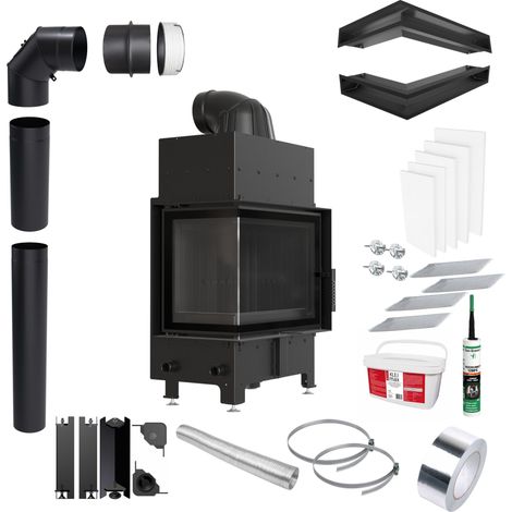 Kamineinsatz KRATKI FLOKI S Links 8 kW Ø160 Schwarz Eckset für Einbau (1/5)