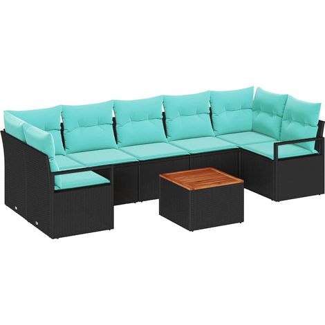 Set Divano da Giardino con cuscino 8 pcs Nero polyrattan vidaXL