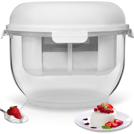 Yogurt maker with fine mesh filter, removable pressure plate, can be used as a storage container with a lid/filter, also perfect for yogurt (1/5)