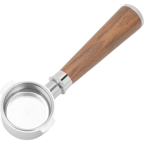 Portafiltro in acciaio inox, cestello da 51 mm, manico in legno senza fondo per macchina da caffè ECO310 A Blackwood. (1/5)