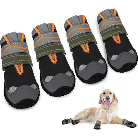 Chaussures pour chien avec protection des pattes, lot de 4 chaussures imperméables d'extérieur avec semelles antidérapantes et fermetures Velcro réfléchissantes, adaptées aux chiens de petite, moyenne (1/5)
