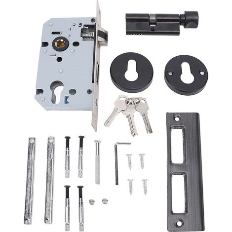 Serrure Porte Intérieure - Cylindre Renforcé Fer Aluminium - Poignée Silencieuse À Roulement - Pour Chambre Bureau École - Noir - Kit Installation Complet (1/5)
