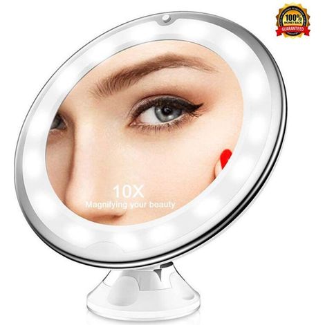 Promotion, Miroir Grossissant X10, Miroir Grossissant Lumineux LED de Voyage avec Ventouse, Miroir Grossissant Mural Portable (1/5)