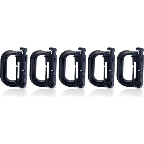 Kunststoffkarabiner, 5er-Pack, schwarze taktische Militärkarabiner mit Federverschluss, robuste D-förmige Karabiner für Rucksäcke (1/5)