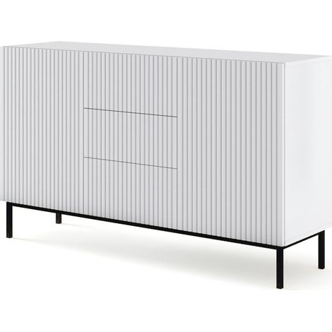Commode de rangement Meuble universel Blanc Mat 150x42x89 RAVI B FILET 2D3S Pied Cadré Noir