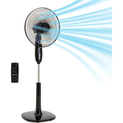 Ventilateur sur Pied 40 cm avec Télécommande, pour Chambre, Salon, Bureau, 3 Vitesses, 3 Modes, Minuterie, Pales Double Couche, Hauteur Réglable, Tête Inclinable, 60W, Noir (1/5)