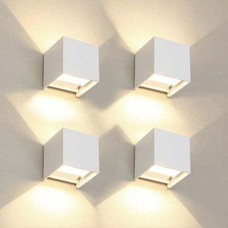 Paquet de 4 appliques murales haut et bas appliques murales LED IP65 lampes murales carrées en aluminium étanches 12W 3000K
