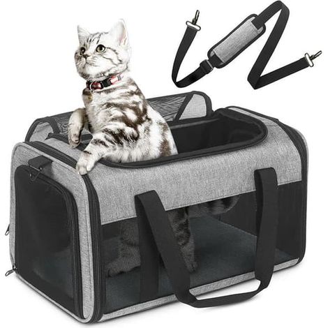 Cage de transport souple et portable pour chats et chiens jusqu'à 9 kg, approuvée par les compagnies aériennes et pliable. (1/5)